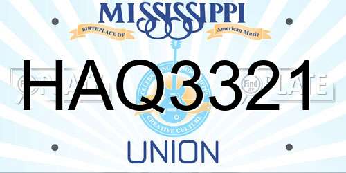 HAQ3321 Mississippi License Plate