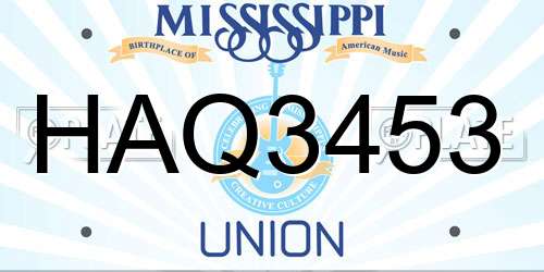 HAQ3453 Mississippi License Plate