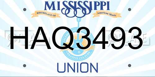 HAQ3493 Mississippi License Plate