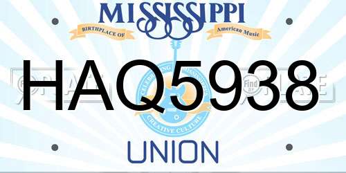 HAQ5938 Mississippi License Plate