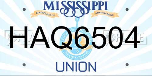 HAQ6504 Mississippi License Plate