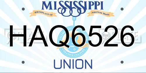 HAQ6526 Mississippi License Plate