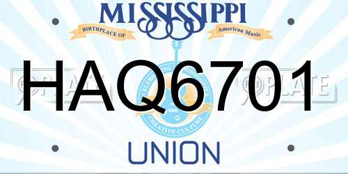 HAQ6701 Mississippi License Plate