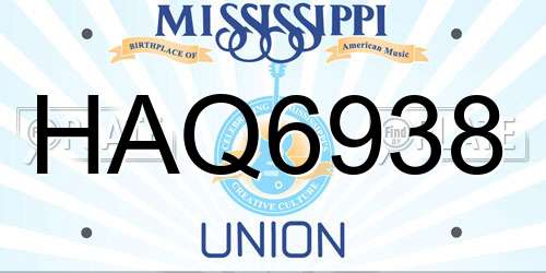 HAQ6938 Mississippi License Plate