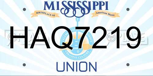 HAQ7219 Mississippi License Plate
