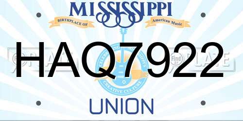 HAQ7922 Mississippi License Plate