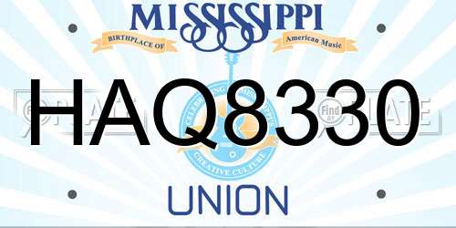 HAQ8330 Mississippi License Plate