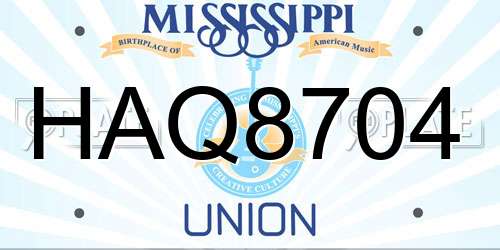 HAQ8704 Mississippi License Plate