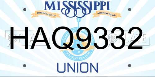 HAQ9332 Mississippi License Plate