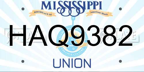 HAQ9382 Mississippi License Plate