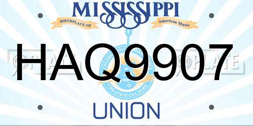 HAQ9907 Mississippi License Plate