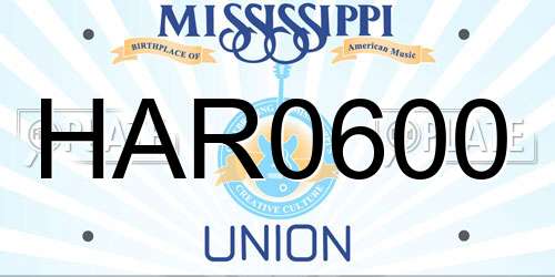 HAR0600 Mississippi License Plate