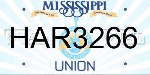 HAR3266 Mississippi License Plate