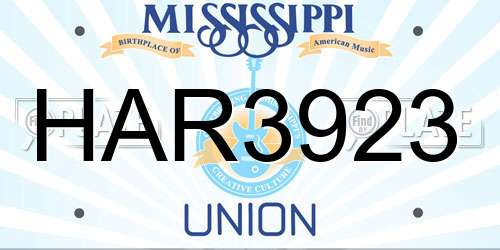 HAR3923 Mississippi License Plate