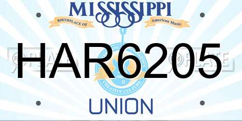 HAR6205 Mississippi License Plate
