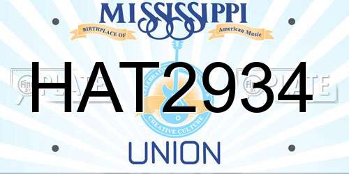HAT2934 Mississippi License Plate