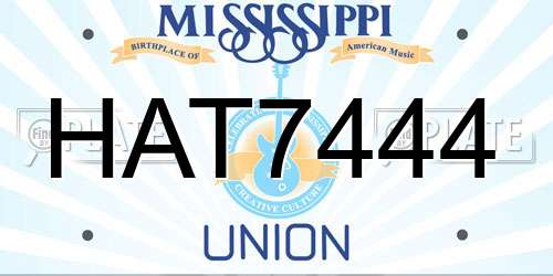 HAT7444 Mississippi License Plate