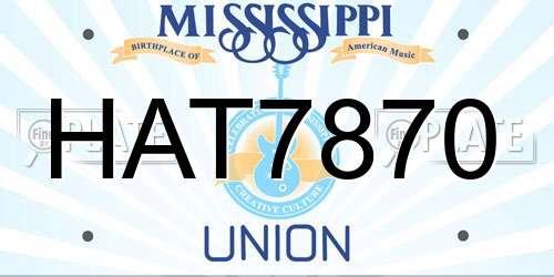 HAT7870 Mississippi License Plate