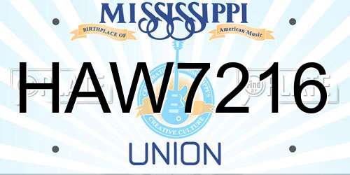 HAW7216 Mississippi License Plate