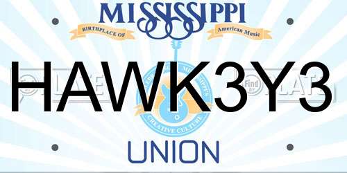 HAWK3Y3 Mississippi License Plate