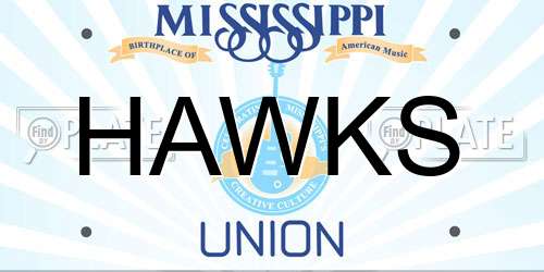 HAWKS Mississippi License Plate