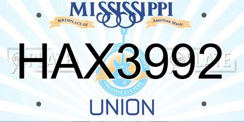 HAX3992 Mississippi License Plate