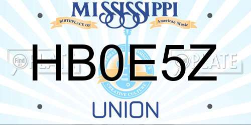 HB0E5Z Mississippi License Plate