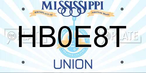 HB0E8T Mississippi License Plate