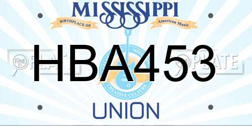 HBA453 Mississippi License Plate