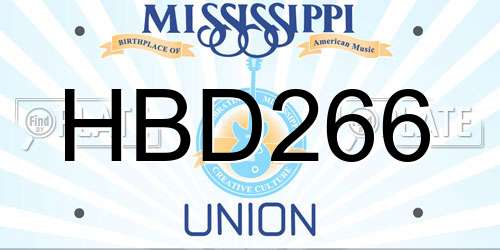 HBD266 Mississippi License Plate