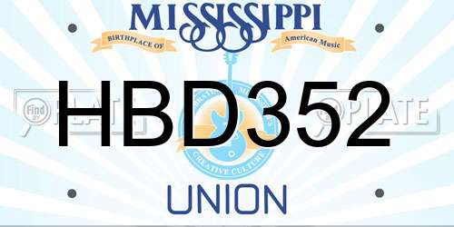HBD352 Mississippi License Plate