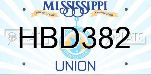 HBD382 Mississippi License Plate