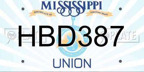 HBD387 Mississippi License Plate