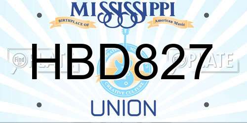 HBD827 Mississippi License Plate