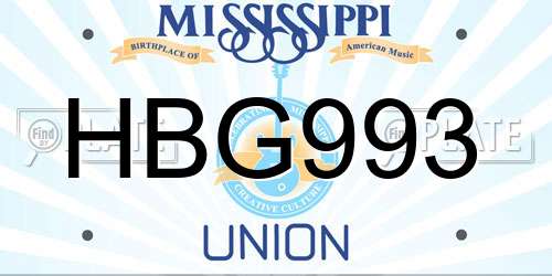 HBG993 Mississippi License Plate