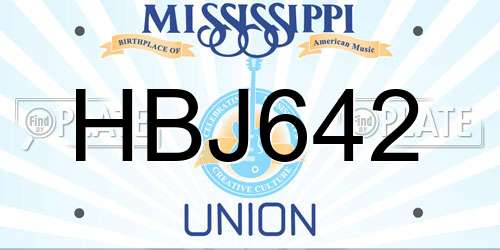 HBJ642 Mississippi License Plate