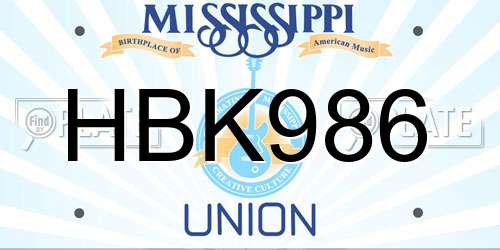 HBK986 Mississippi License Plate