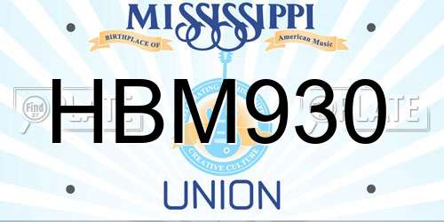 HBM930 Mississippi License Plate