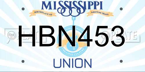 HBN453 Mississippi License Plate