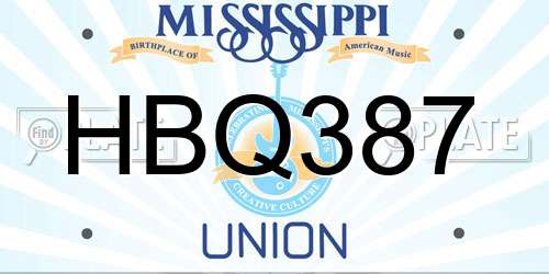 HBQ387 Mississippi License Plate