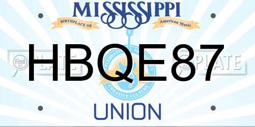 HBQE87 Mississippi License Plate