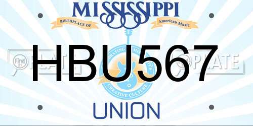 HBU567 Mississippi License Plate