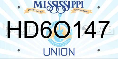 HD6O147 Mississippi License Plate