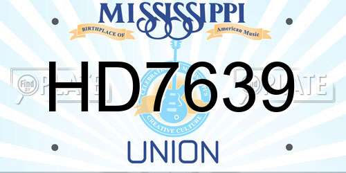 HD7639 Mississippi License Plate