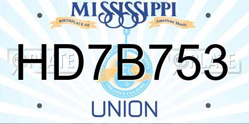 HD7B753 Mississippi License Plate