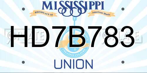 HD7B783 Mississippi License Plate