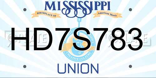 HD7S783 Mississippi License Plate