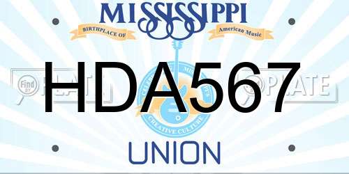 HDA567 Mississippi License Plate