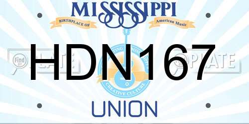 HDN167 Mississippi License Plate