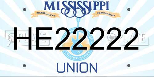 HE22222 Mississippi License Plate